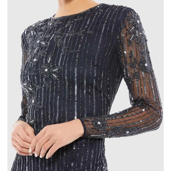 Mac Duggal 93626 Blue Size 12 Embellished Gown High Neck Illusion Long SleeveNWT - Picture 5 of 16